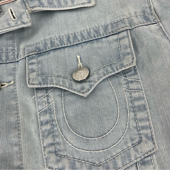 True Religion Denim Jacket Mens XL Blue Light Wash Trucker Hip Hop Y2K Flap Jean - Picture 10 of 11